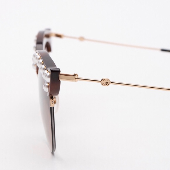 NEW GUCCI GG0212S Cat Eye Sunglasses Logo Beaded Tortoiseshell Made in Italy - Picture 2 of 5